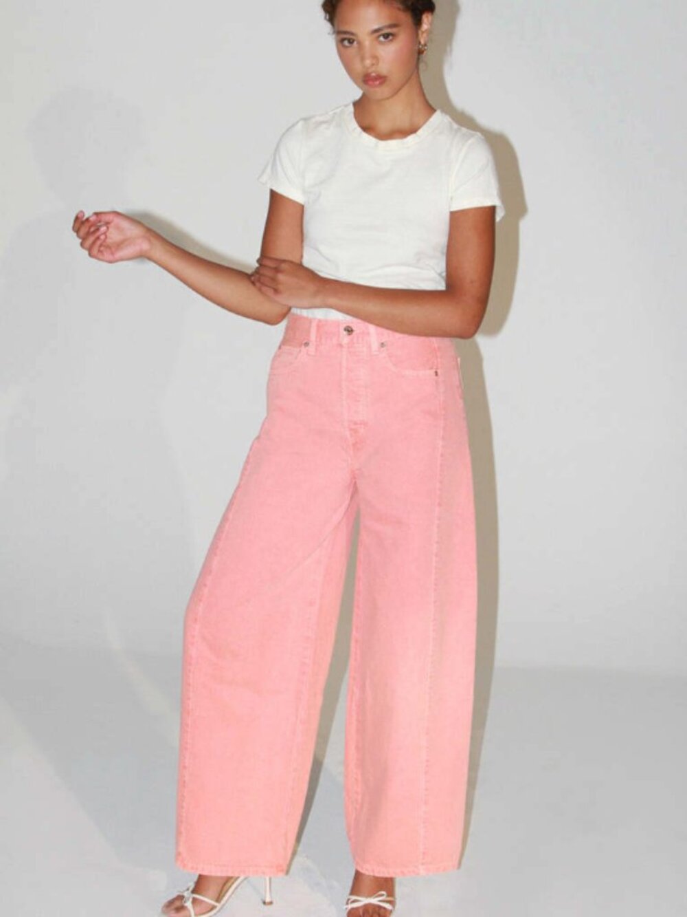 Etica Tica Arden Wide Leg Denim Jeans in Flamingo